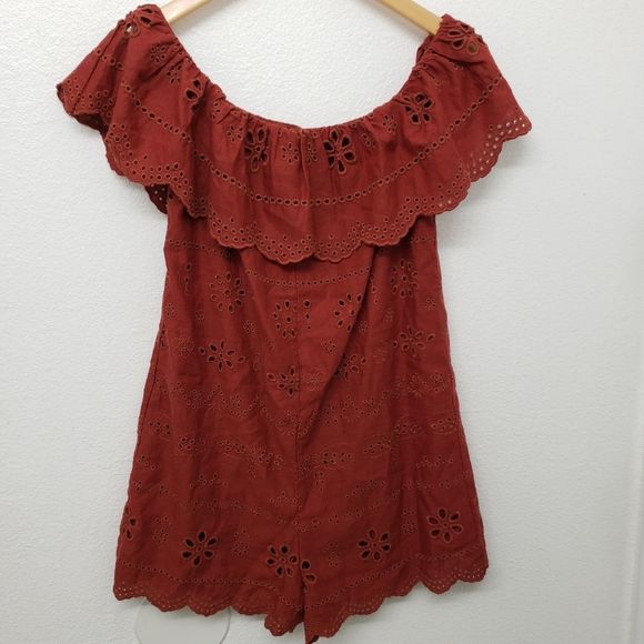 Zara Pants - Zara Woman Premium Denim Collection Off the Shoulder Eyelet Romper Size XS